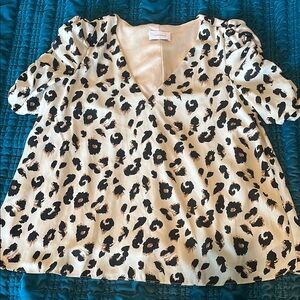 Adrienne Beige Leopard V-Neck Blouse